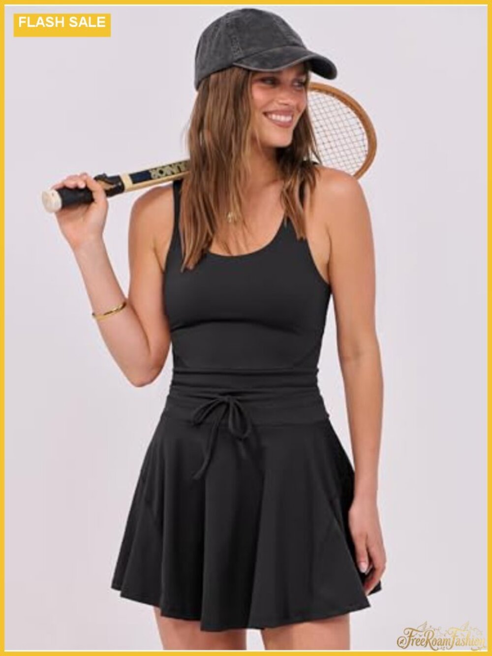 Sleeveless Tennis Dress with Built-in Shorts, Pockets, Athletic One Piece - Picture 4 of 6
